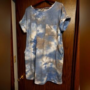 Blue and White Tie-Dye Mini Dress